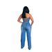 Women's Clothing Tube Top One Shoulder Slim Straight Wide Leg Denim Jumpsuit_mkmklike.com