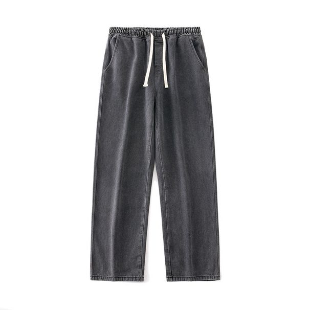Men's Jeans Elastic Waist Straight Leg Loose Spring And Autumn New Korean Style Trendy Versatile Casual Pants_mkmklike.com