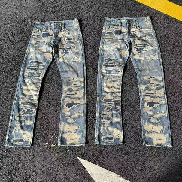 Men’s Slim-Fit Printed Denim Jeans – Vintage Washed Stretch Cotton Pants With Floral Embroidery & Distressed Details (S-XL, High-Street Fashion)_mkmklike.com