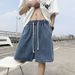 Denim Shorts Men's Summer Thin Loose Five-point Pants American Trendy Brand Casual Washed Elastic Waist Straight Pants_mkmklike.com