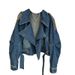 Chicco Vintage Distressed Patchwork Leather Denim Jacket For Women, Unique Design, Casual Loose Fit, Petite Short Stylish Top_mkmklike.com