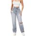 Mid-Rise Distressed Jeans For Women – Relaxed Straight-Leg Denim Pants, Hip-Hop Street Style & Comfort Fit_mkmklike.com