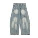 Punk Vintage Washed Denim Scimitar Pants Loose Men's Style Personality Pocket Deconstructed Design Sense Oversized_mkmklike.com