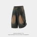 Men's Straight Leg Cropped Jeans Casual Loose Fit Washed Distressed Vintage Texture Pleated Design Summer Style_mkmklike.com