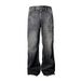 Men's Clothing Retro Dark Blue Lightning Cracked Jeans Loose Wide Leg Pants Straight Flared Design For Men And Women_mkmklike.com