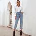 Women's Clothing High Waist Straight Leg Denim Jeans - Classic Blue Washed Cotton Casual Trousers For Everyday Wear_mkmklike.com