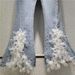 Women's High Waist Flared Jeans With Floral Embroidery & Rhinestones - Stretchy Denim Pants For Fall, Comfortable & Stylish_mkmklike.com