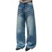 Unisex Heavy-Duty Studded Jeans – Retro Patchwork Design With Loose Straight Fit For Men & Women (S-3XL, Distressed Blue Wash)_mkmklike.com
