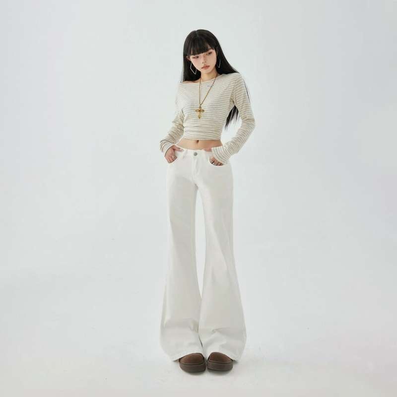 American Retro Low-waist Hot Girl Flared For Autumn Winter, Slightly Stretchy, Versatile, Slim-fit, And Flattering_mkmklike.com