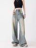 Spring/Summer 2025 New Vintage Straight-Leg Jeans For Women, American Style High-Waisted Loose Design, Floor-Length_mkmklike.com