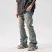 Men's Clothing Retro High Street Vibe Ink Splashed Ripped Jeans Men's Street Dirtyfit Loose Straight Wide Leg Pants_mkmklike.com