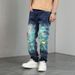 Men's Relaxed Straight Fit Jeans With Oil Painting Washed Design – Distressed Denim Pants For Casual Streetwear_mkmklike.com