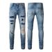 Men's Clothing Casual Versatile American High Street Graffiti Jeans Men's Ripped Diamond Patch Slim Fit Men's Pants 8616_mkmklike.com