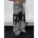 Men’s Washed Grey Wide-Leg Jeans – Vintage Faded Denim Pants, High Waist Loose Fit, Long Hem For Retro Street Style_mkmklike.com
