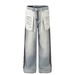 High Street Reverse Wear Design Jeans Men's Loose Trendy Brand Ins Hip Hop Straight Spliced Washed Wide Leg Long Pants_mkmklike.com