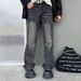 Men's Clothing Retro High Street Distressed Denim Jeans With Patchwork Design Straight Leg Comfortable Stretch Casual Pants For Daily Wear_mkmklike.com