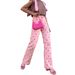Women's Clothing Pink Heart Patterned Wide Leg Jeans Slim Fit European American Style_mkmklike.com