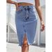 Women's Clothing Simple Denim Skirt Fashionable Hip Wrapped Slit Skirt_mkmklike.com