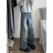 Retro Washed High Street Blue Jeans Loose Fit Straight Leg Wide Leg Pants for Men Youthful Slightly Flared Vibe Style Distressed_mkmklike.com