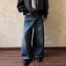 Men's American Style Washed Whiskered Scimitar Silhouette Jeans High Street Loose Fit Wide Leg Versatile Floor Length Trousers_mkmklike.com