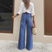 Retro Flared Jeans For Women - High Waist Vintage Denim Pants With Distressed Wash, 70s Inspired Wide Leg Bell Bottoms_mkmklike.com