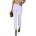 Women's Clothing Raw Edge White Stretch Denim Straight Pants Cigarette Pants_mkmklike.com