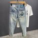 Men's Slim-Fit Distressed Jeans – Lightweight Summer Denim With Artistic Embroidery_mkmklike.com