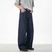 Men's Retro American Style Raw Denim Black Jeans Loose Casual Straight Leg Pants Contrasting Stitching Textured Trousers Spring Style_mkmklike.com