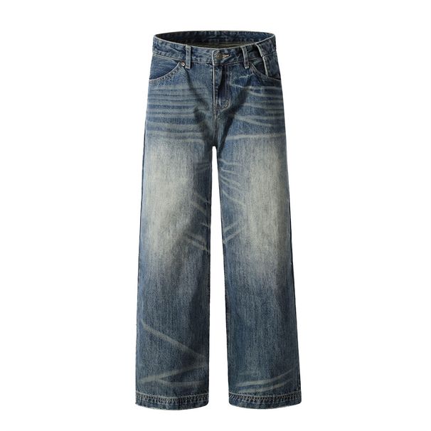 High Heavy Industry Retro Jeans Men's Street Style Hip-Hop Loose Washed Vintage Straight-Leg Floor-Length Pants_mkmklike.com