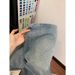 Light Colored Rhinestone Denim Capri Pants plus Size Loose Fit Slimming Wide Leg Pear Shaped Figure New Summer Style_mkmklike.com