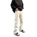 American Vintage Frayed Distressed Jeans For Men, Trendy High Street Brand Vibe, Straight Leg With Slight Flare, White Trousers._mkmklike.com