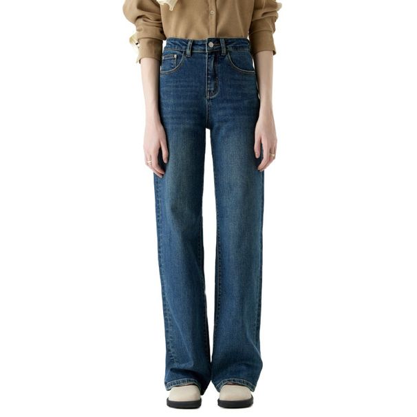 Orange Silk Women's Clothing#Retro Blue Narrow Wide-Leg Jeans For Women 2024 New High-Waisted Loose Straight Pants_mkmklike.com