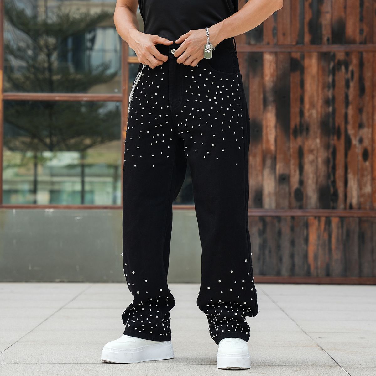 Nordmann European And American Foreign Trade Exclusive Diamond-Studded Trendy Loose Straight Jeans For Men Cross-Border_mkmklike.com