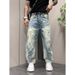 Distressed Washed Ripped Jeans – Men's Slim Straight Cropped Denim Pants (S-3XL, Vintage Streetwear, Hip-Hop Style)_mkmklike.com