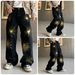 Graffiti Jeans – Men's Loose Straight-Leg Pants With Splatter Paint & Rhinestone Detailing Fashion Trends_mkmklike.com