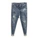 2023 Fashion Men's Pants Korean Style Jeans Washed With Cat Whisker Holes Colorful Paint Splatters Slim Trousers_mkmklike.com
