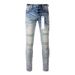 Men's Clothing New Retro Street Style Silk Label Denim High Quality Breathable Fitting Ripped Streets Styles Purple Jeans Ripped Men's Blue_mkmklike.com