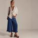 Women's Flared Cropped Lace Trim Denim Jeans - High Waisted Wide Leg Comfort Stretch Pants For Casual Streetwear_mkmklike.com