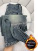 Starry Sky Pattern Wheat Ear Jeans For Women, Autumn And Winter Style, Plus Size, Pear-Shaped Body, High Waist,_mkmklike.com
