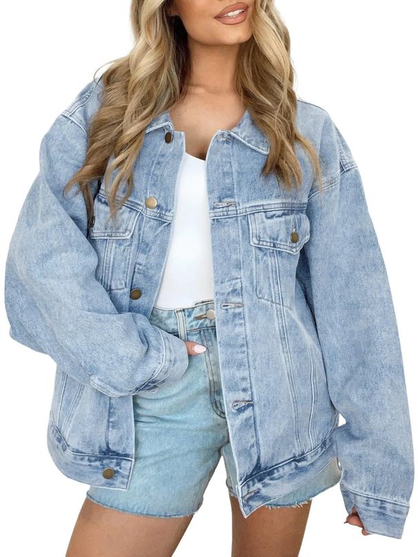 Women's Long Sleeve Denim Jacket Oversized Button Fashion Coat Spring Outerwear For Ladies_mkmklike.com