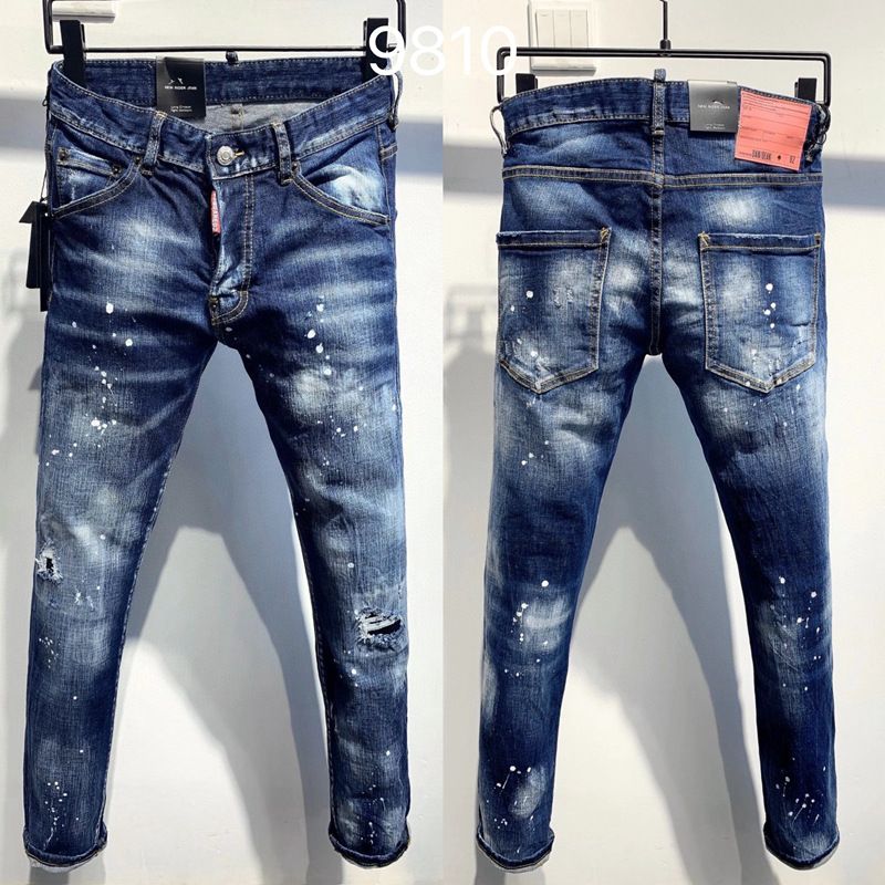 Men's Slim Fit Stretch Denim Jeans With Distressed Details & Ripped Design - Comfortable Straight Leg For Casual Wear_mkmklike.com