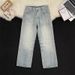 Men's Trendy Washed Blue Jeans High Street Summer Style Casual Wide Leg Trousers Loose Fit American Pants_mkmklike.com