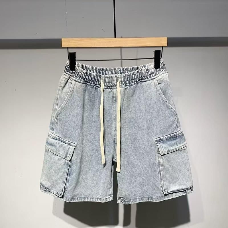Summer New Men's Denim Shorts Street Wear Retro Korean Harajuku Pocket Jeans Shorts Hip-hop Denim Work Pants Men's Style_mkmklike.com
