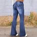 High-Waisted Flared Jeans For Women - Stretchy Bootcut Denim Pants With Button Details & Vintage Wash_mkmklike.com
