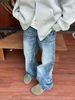Men's Clothing Ice Blue 517vibe Lightning Burst Crack Blue Cleanfit Jeans Heavy Wash Straight Bootcut Pants_mkmklike.com