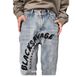 Men's Clothing Vintage Washed Denim Jeans With Letter Embroidery - American Hip Hop Straight Loose Fit High Street Pants For Men And Women_mkmklike.com