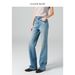 Women's High Waist Slim Straight Leg Jeans - Light Blue Stretch Comfort Fit Slimming Versatile Trousers_mkmklike.com