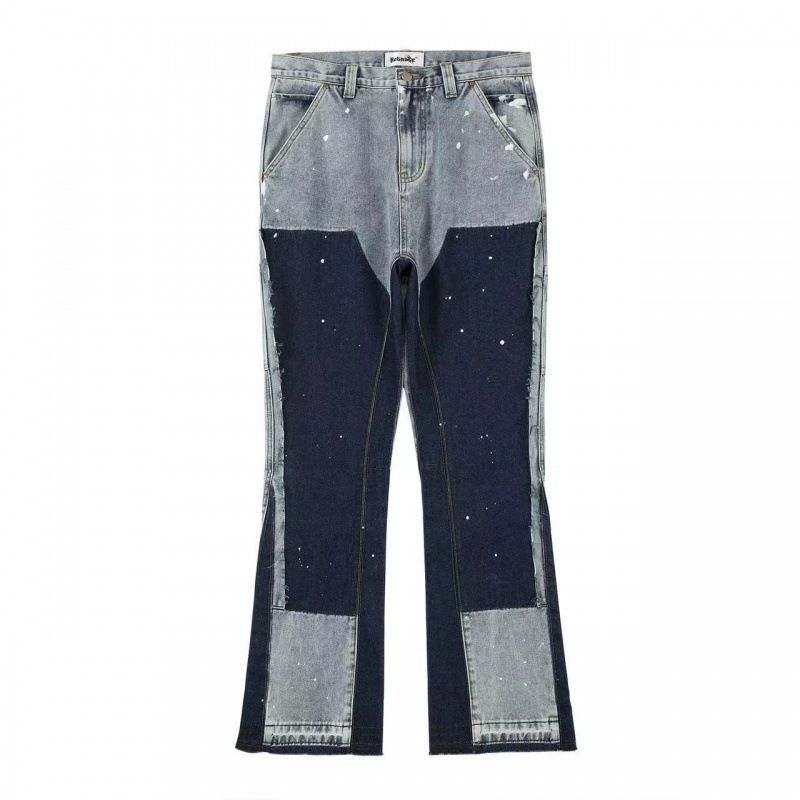 Men's Retro Fashion Washed Distressed Logging Jeans High Street Style Ink Splashed Print Wide Leg Trousers_mkmklike.com
