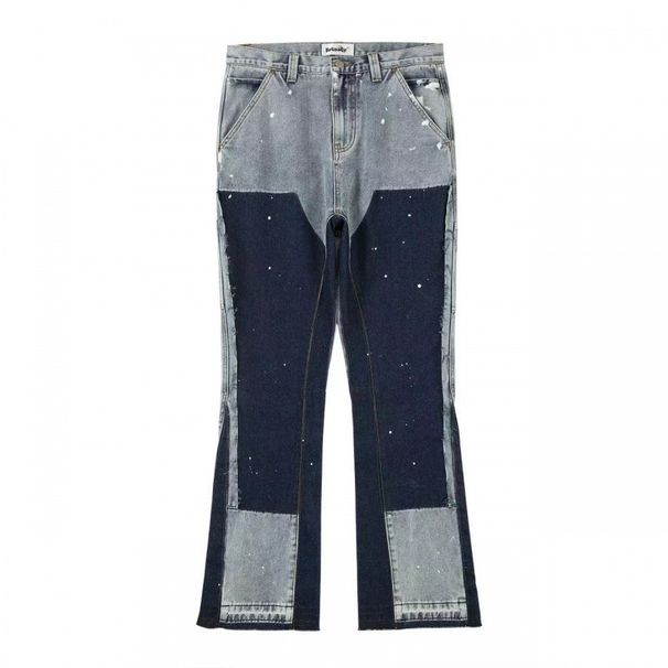 Men's Retro Fashion Washed Distressed Logging Jeans High Street Style Ink Splashed Print Wide Leg Trousers_mkmklike.com