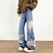Men's Clothing Retro Lace Print Design Plus Size Women's Jeans Autumn New Loose Fitting Straight Leg Wide Leg Trousers_mkmklike.com